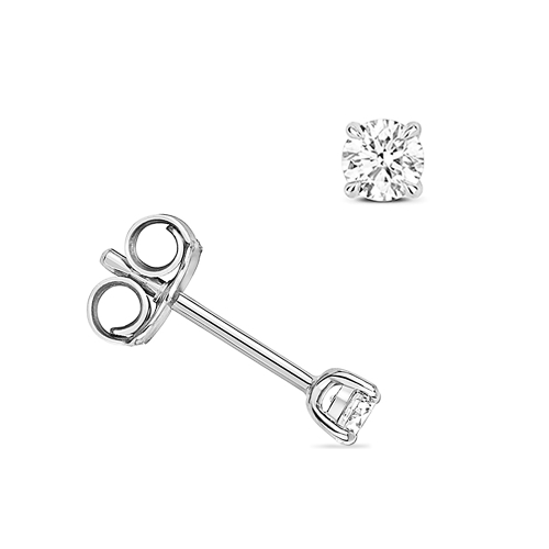 4 Prong Round Silver Twinkle Stud Diamond Earrings
