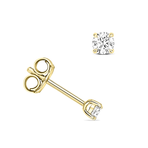 4 Prong Round Yellow Gold Twinkle Stud Diamond Earrings