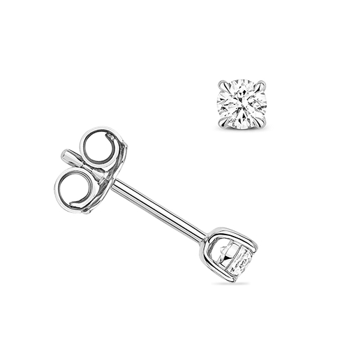 4 Prong Round Silver Dazzle Stud Diamond Earrings