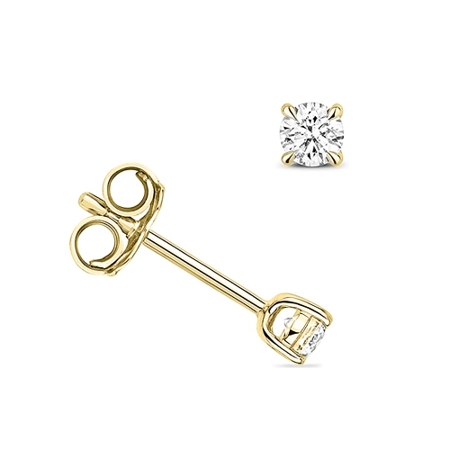 4 Prong Round Yellow Gold Dazzle Stud Diamond Earrings