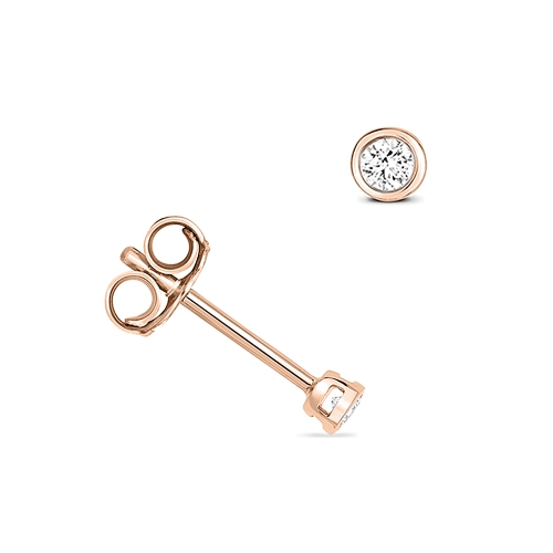 Bezel Setting Round Rose Gold Gleam Stud Diamond Earrings