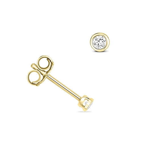 Bezel Setting Round Yellow Gold Gleam Stud Diamond Earrings