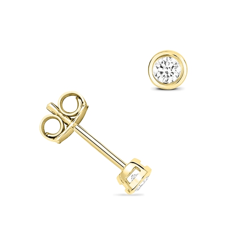 Bezel Setting Round Yellow Gold Sparkle Stud Diamond Earrings