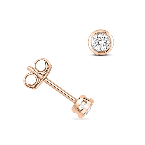 Bezel Setting Round Rose Gold Flash Diamond Earrings