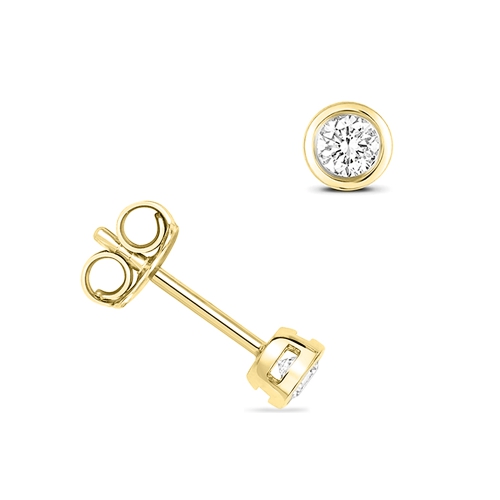 Bezel Setting Round Yellow Gold Flash Diamond Earrings