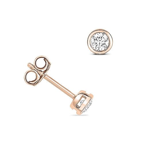 Bezel Setting Round Rose Gold Glint Diamond Earrings