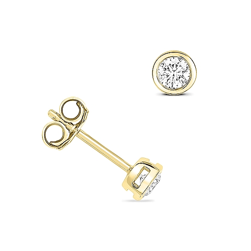 Bezel Setting Round Yellow Gold Glint Diamond Earrings