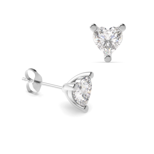 3 Prong Heart White Gold Stud Diamond Earrings