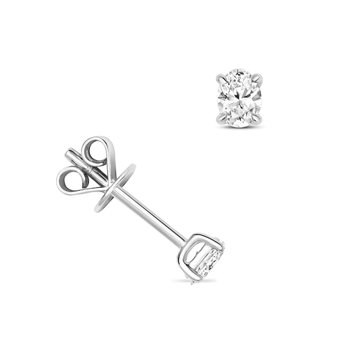 4 Prong Oval Silver Twilight Stud Diamond Earrings