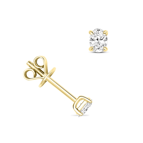 4 Prong Oval Yellow Gold Twilight Stud Diamond Earrings