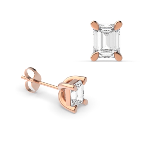4 Prong Emerald Rose Gold Sheen Diamond Earrings