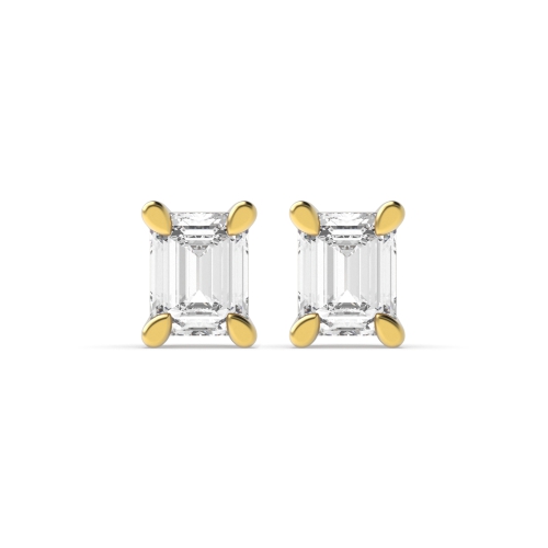 4 Prong Emerald Yellow Gold Sheen Diamond Earrings