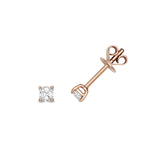 4 Prong Asscher Rose Gold Glimmer Stud Diamond Earrings