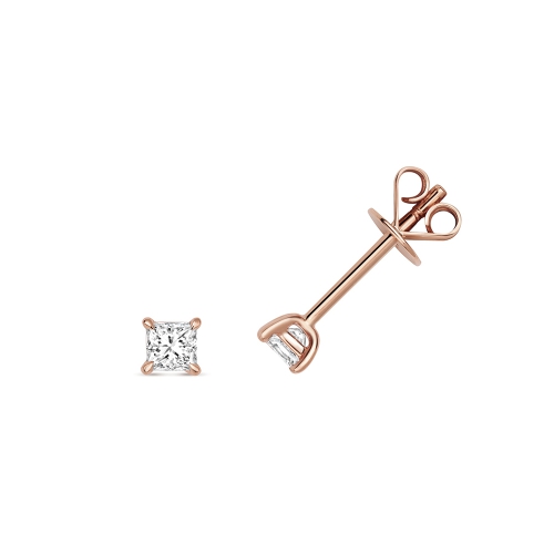 4 Prong Princess Rose Gold Sparkle Stud Diamond Earrings