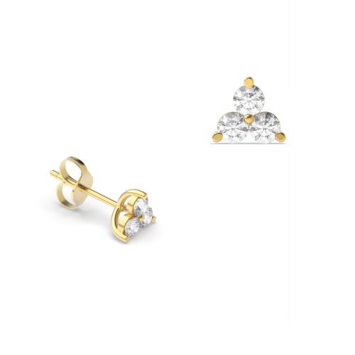 3 Prong Round Yellow Gold Shimmer Diamond Earrings