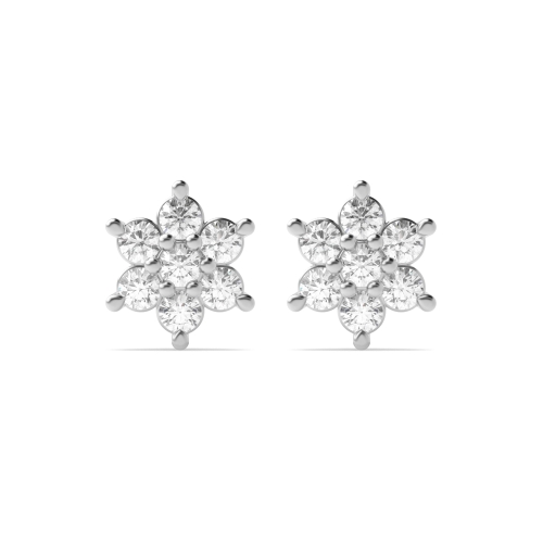 6 Prong Round White Gold Cluster Earrings
