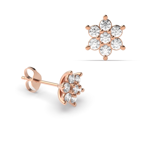 6 Prong Round Rose Gold Flower style Diamond Earrings