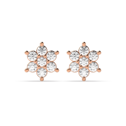 6 Prong Round Rose Gold Flower style Diamond Earrings
