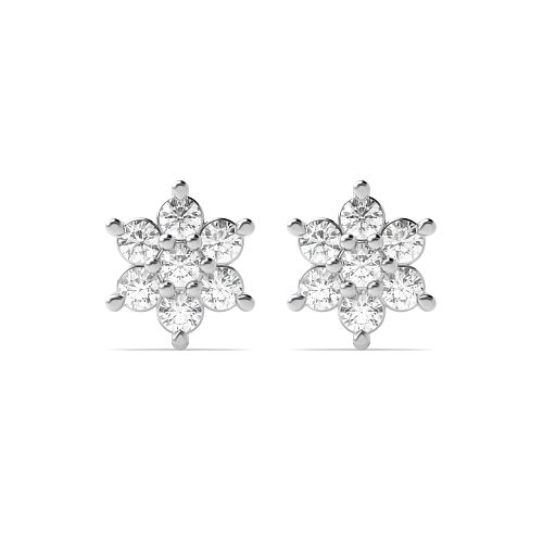 6 Prong Round White Gold Flower style Diamond Earrings