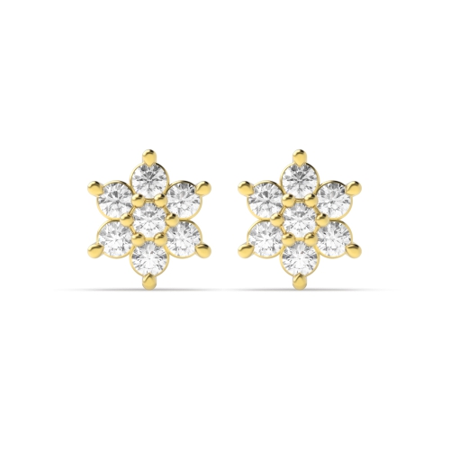 6 Prong Round Yellow Gold Cluster Earrings