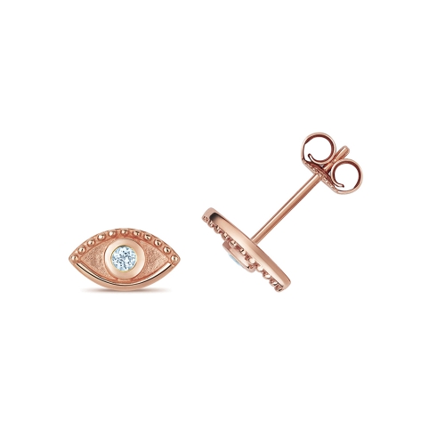 Bezel Setting Round Rose Gold Eye shaped Lab Grown Diamond Earrings