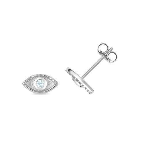 Bezel Setting Round White Gold Eye shaped Lab Grown Diamond Earrings
