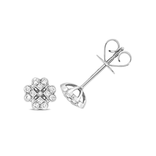 6 Prong Round White Gold Halo Earrings