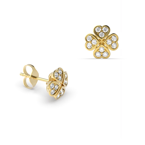6 Prong Round Yellow Gold Shine Diamond Earrings