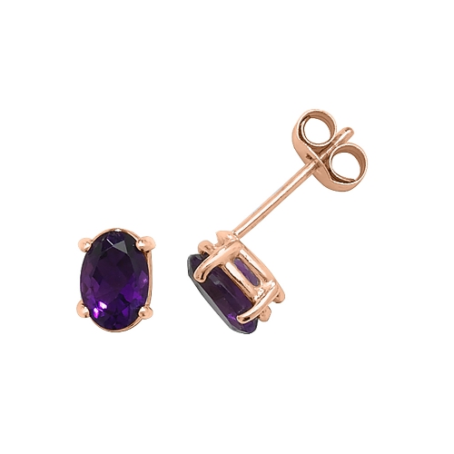 4 Prong Oval Rose Gold Birthstone Diamond Earrings