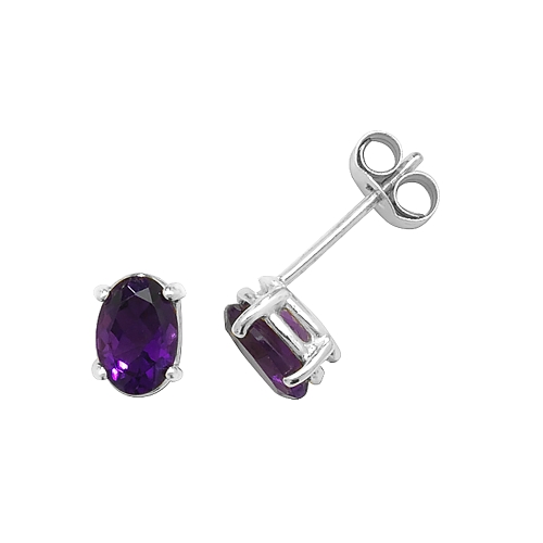 4 Prong Oval White Gold Birthstone Diamond Earrings