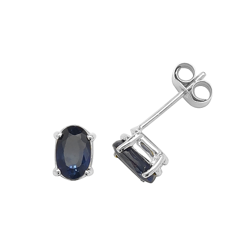 4 Prong Oval Birthstone Blue Sapphire Diamond Earrings
