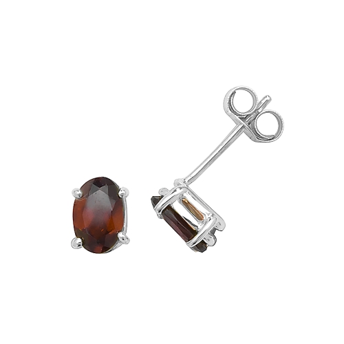 4 Prong Oval Birthstone Garnet Diamond Earrings