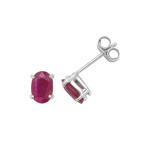 4 Prong Oval Birthstone Ruby Diamond Earrings