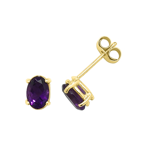 4 Prong Oval Yellow Gold Birthstone Diamond Earrings