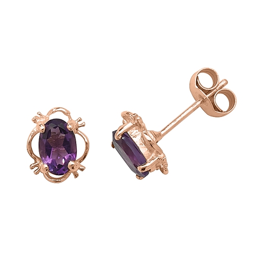 4 Prong Oval Rose Gold Glint Diamond Earrings