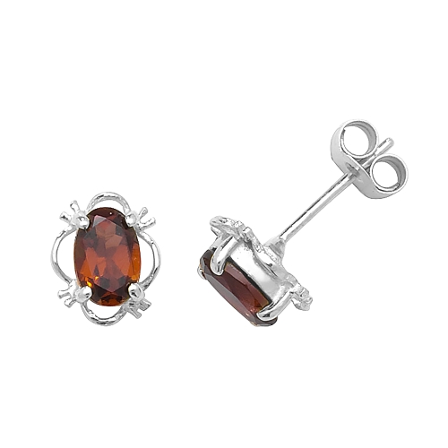 4 Prong Oval Glint Garnet Diamond Earrings