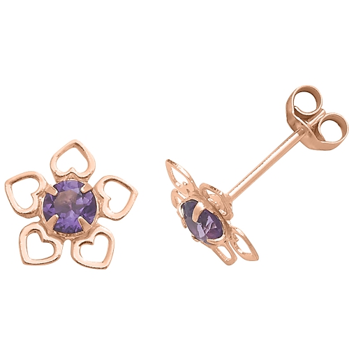 4 Prong Round Rose Gold Vintage flower Diamond Earrings