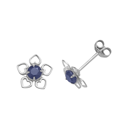 4 Prong Round Vintage flower Blue Sapphire Diamond Earrings