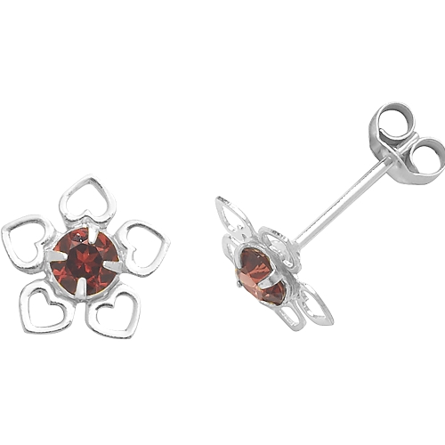 4 Prong Round Vintage flower Garnet Diamond Earrings
