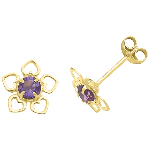 4 Prong Round Yellow Gold Vintage flower Diamond Earrings