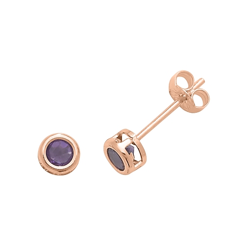 Bezel Setting Round Rose Gold Polish Diamond Earrings