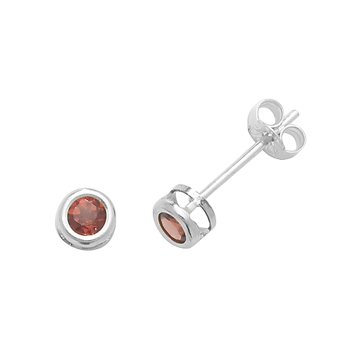 Bezel Setting Round Polish Garnet Diamond Earrings