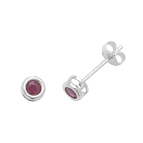Bezel Setting Round Polish Ruby Diamond Earrings