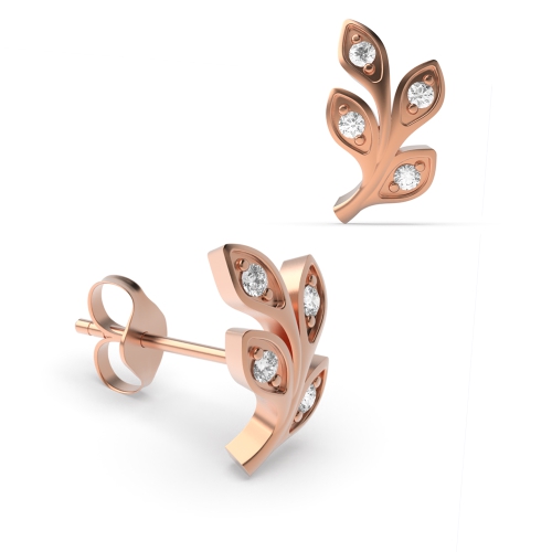 Pave Setting Round Rose Gold Leaf Diamond Earrings