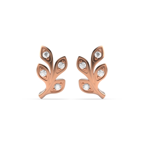 Pave Setting Round Rose Gold Leaf Diamond Earrings