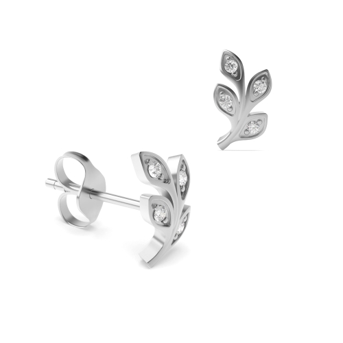 Pave Setting Round Leaf Naturally Mined Diamond Earrings