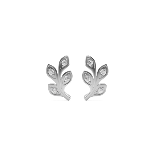 Pave Setting Round Leaf Naturally Mined Diamond Earrings