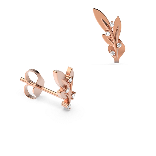 Pave Setting Round Rose Gold Leaf shaped Diamond Earrings