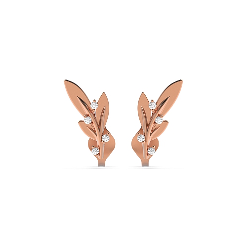 Pave Setting Round Rose Gold Leaf shaped Diamond Earrings