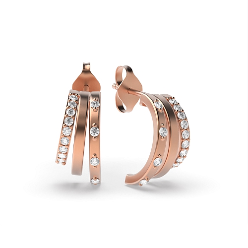 Pave Setting Round Rose Gold Radiate Diamond Earrings